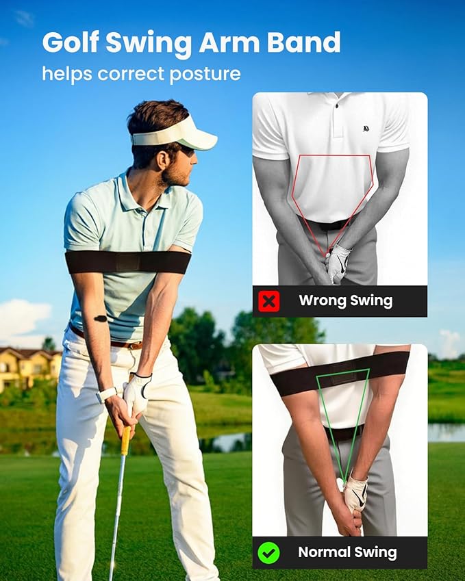 Golf Grip Trainer & Swing Correcting Arm Band, Golf Training Aid Combo- Enhance Grip Strength, Swing Technique and Correct Hand Position