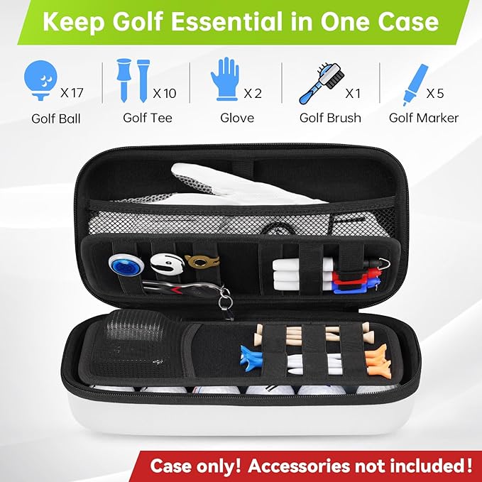 YOREPEK Golf Glove Holder with Removable Glove Shaper, Protective Hard Shell Golf Accessories Case Bag with 2 Dividers Fits Balls, Tees, Markers, Cool Gifts for Golfers