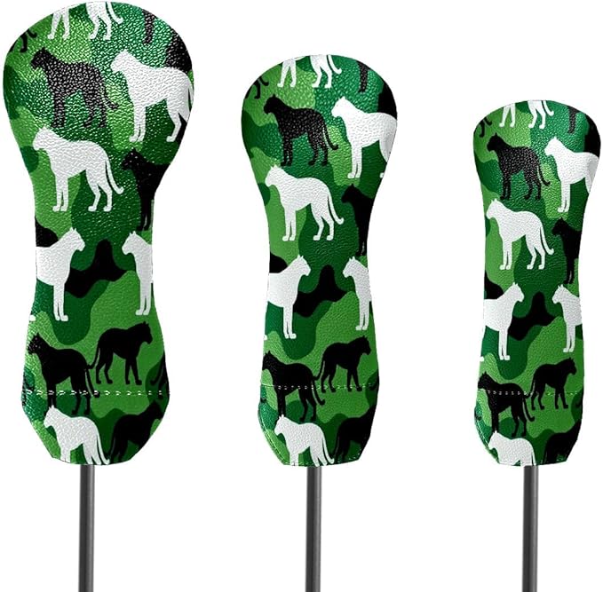 3 Pack PU Leather Golf Club Head Covers - Driver, Fairway Wood & Hybrid, Funny Golf Accessories, Ideal Golf Gift Colorful Line Seashell