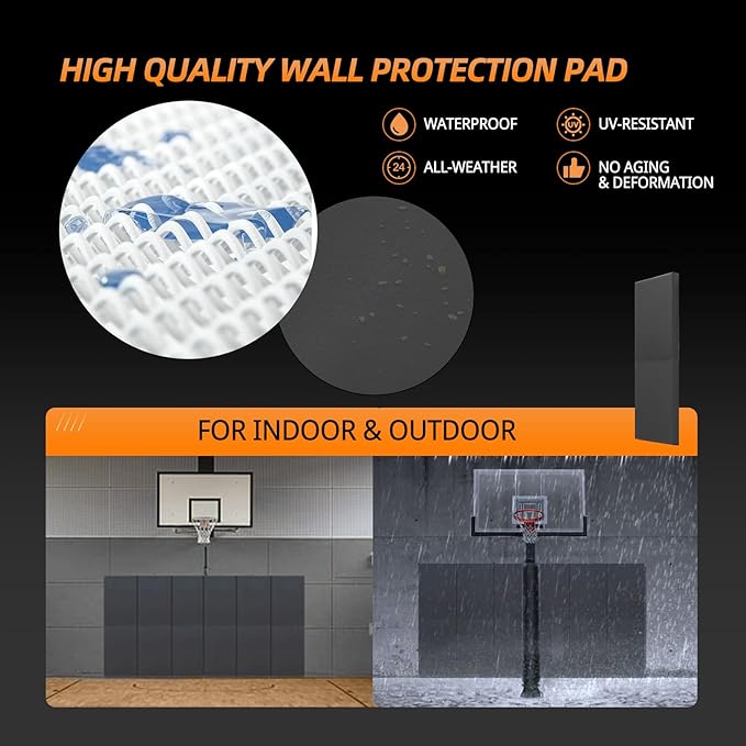 PROGOAL Gym Wall Paddings Basketball Court Wall Protection Pad - 2”Thick Foam Wall Mat Durable Protector for Wall-Mounted Basketball Hoops Garage Taekwondo（60" Lx20 W）