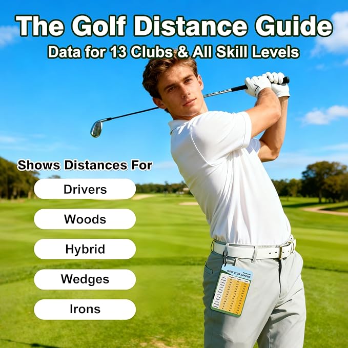 2 Pcs Golf Club Distance Card, Waterproof Golf Club Range Chart & Yardage Guide, Quick Reference Golf Accessory with Clip for Men Beginners & Golfers