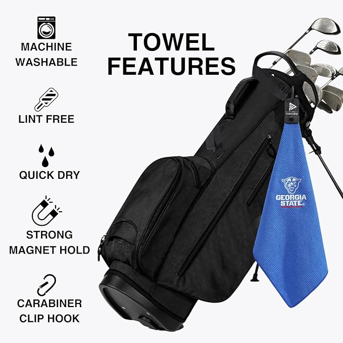 Magnetic Golf Towel Georgia State University - Waffle Weave Microfiber Towel with Ultra Strong Magnet & Clip for Secure Hold on Golf Bags & Cart - Ideal for Clubs & Accessories by Playing It Forward