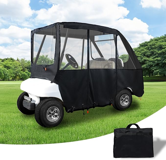 Tecoom Golf Cart Enclosure 2/4/6 Passenger, Golf Rain Cover 600D Waterproof Snowproof, Door Zippers, Clear Windows and Windproof Hooks, Universal Fit for EZGO, Yamaha, Club Car