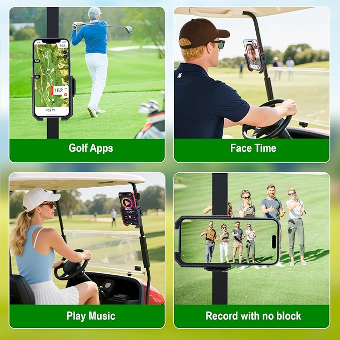 Magnetic Golf Cart Phone Holder, 8 N52 Strong Magnetic Base, Fits EZGO, Club Car, Yamaha, Golf Cart Phone Mount for iPhone, Samsung & Smartphones, Golf Cart Accessories for Men Women, Red