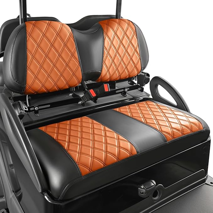 Drive-up Golf Cart Seat Covers, Brown Diamond Golf Cart Front Seat Covers Fits for Club Car Precedent Golf Carts, Black Stitching Seat and Backrest Covers, Anti-Scratch and Waterproof