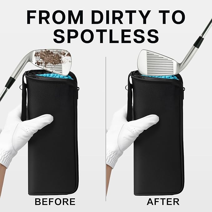 Golf Club and Golf Boll Cleaner Bag, Golf Ball Cleaner Pouch with 1 Pack Golf Ball Towel, Waterproof Outside, Clean Inside – Liner Technology, Machine Washable