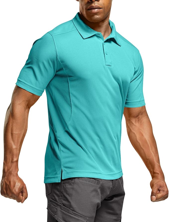 CQR Men's Polo Shirts, Tactical Short Sleeve Golf Performance Shirts, Lightweight Dry Fit UPF 50+ Pique
