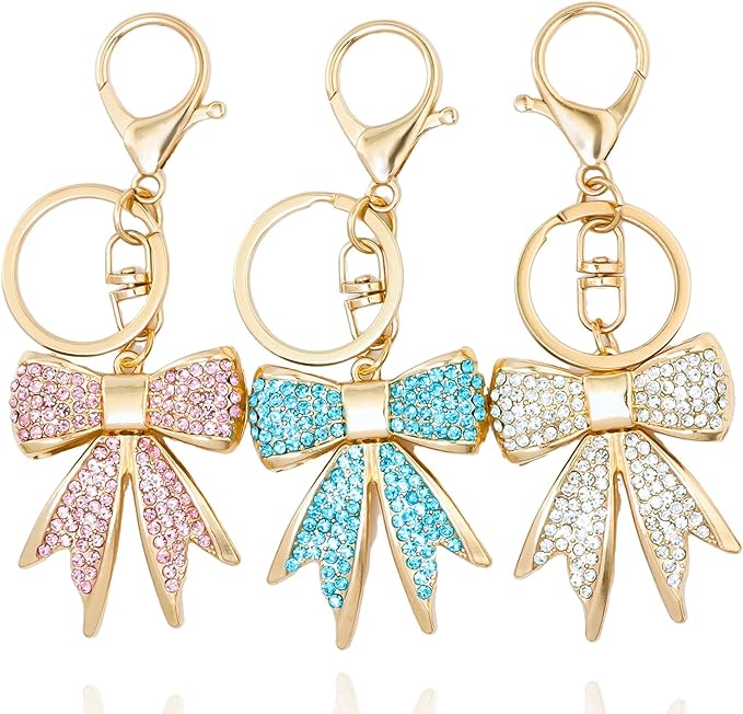 Sparkly Bow Bag Charm Keychain - Rhinestone Bow Key Chain for Women - Cute Purse Handbag Charms Accessories