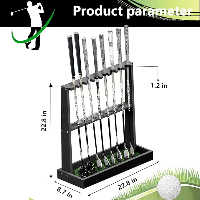 Wooden Golf Club Rack, Golf Club Holder Stand Floor Display, Premium Golf Putter Stand Organizer for Indoor and Outdoor Use, Home, Garage, Golf Simulator Accessories for 8 Clubs and 11 Balls
