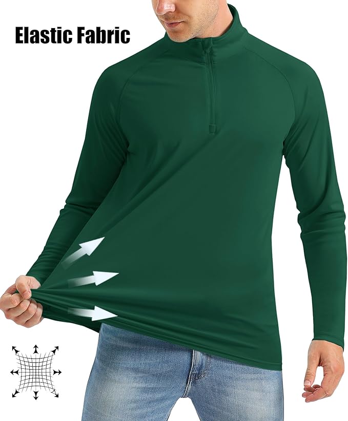 MAGCOMSEN Men's Long Sleeve Sun Shirts UPF 50+ Tees 1/4 Zip Up Fishing Running Rash Guard T-Shirts Outdoor Shirt
