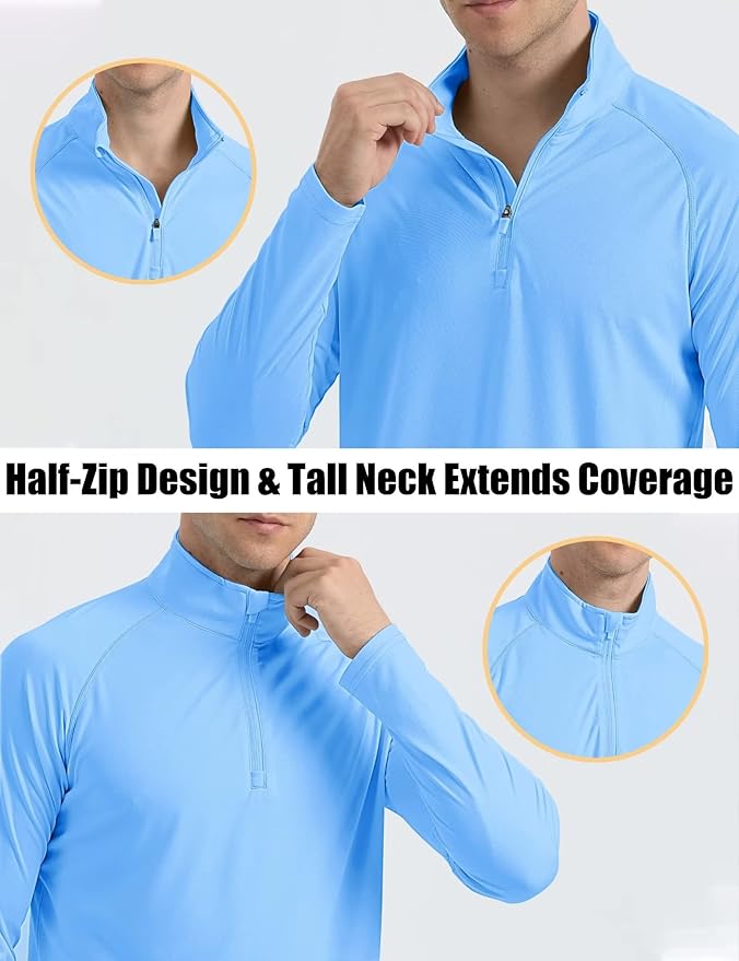 MAGCOMSEN Men's Long Sleeve Sun Shirts UPF 50+ Tees 1/4 Zip Up Fishing Running Rash Guard T-Shirts Outdoor Shirt