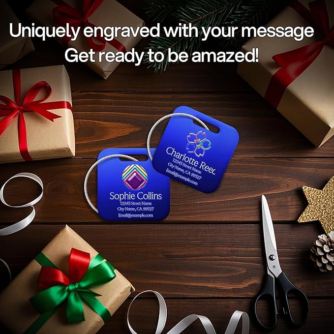 Personalized Luggage Tags - Custom Metal Luggage Tags for Suitcases, Backpacks and Bags with Your Personalized Club Logo Text (Square-Blue)