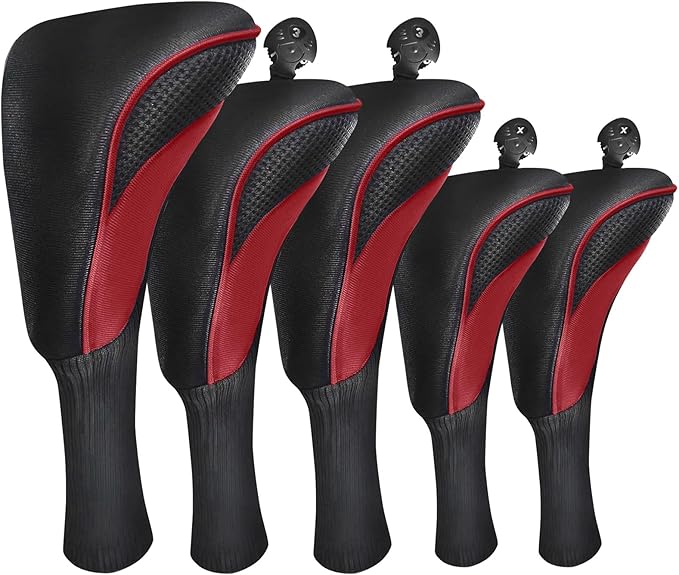 FINGER TEN Golf Club Head Covers for Woods Driver Fairway Hybrid Value 3/5 Pack, Long Headcover Interchangeable Accessories for Ultimate Club Protection