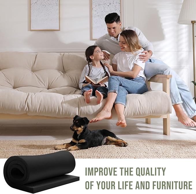 Frienda 2 Pcs Upholstery Foam 1" x 24" x 72" High Density Cushion Black Polyurethane Craft Foam Padding for Seat Replacement DIY Projects Chairs Headboards Sofas Home