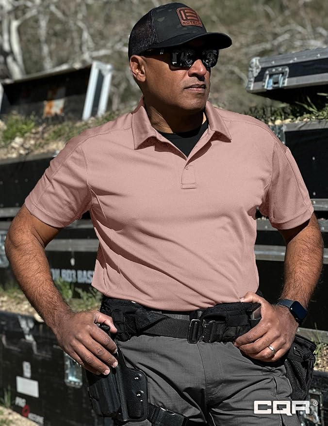 CQR Men's Polo Shirts, Tactical Short Sleeve Golf Performance Shirts, Lightweight Dry Fit UPF 50+ Pique