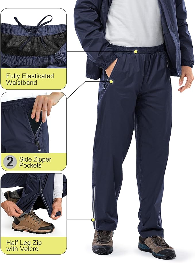 33,000ft Men's Rain Suit Packable Waterproof Lightweight Rain Gear for Golf Hiking Cycling 2 Pieces(Rain Jackets and Pants)