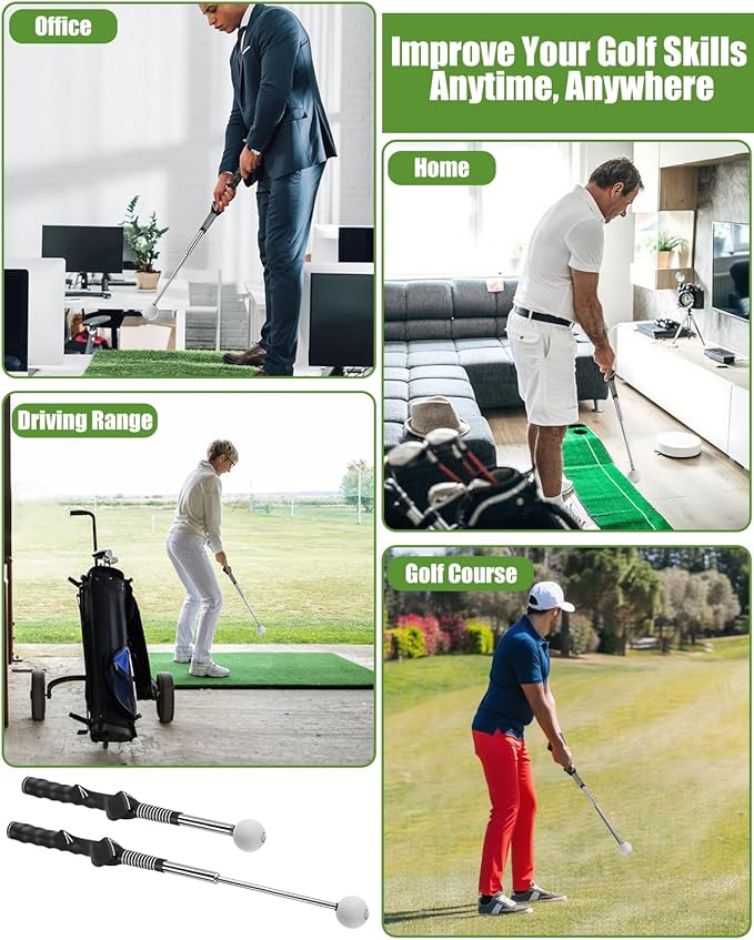 Retractable Golf Swing Training Aid, Golf Grip Trainer for Strength & Tempo Training for Chipping Hitting, Warm Up Golf Training Equipment & Golf Accessories