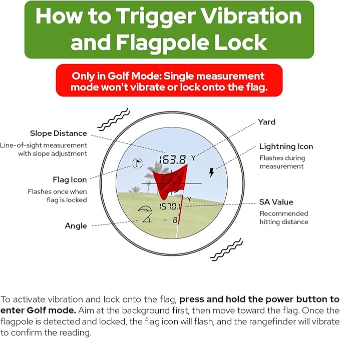 Golf Rangefinder with Slope, 1200 Yards Laser Range Finder with High-Precision Flag Pole Locking Vibration, 7X Magnification, Rechargeable Battery