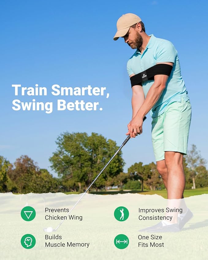 Golf Swing Training Band – Simple Arm Connection Aid for Cleaner Impact, Consistent Tempo & Better Ball-Striking – Easy Swing Trainer for All Golfers, Great Golf Gift