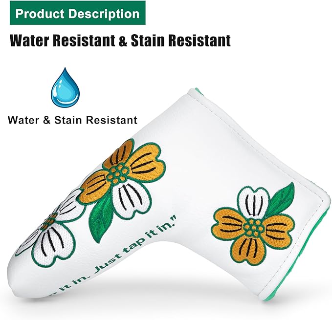 Golf Blade Putter Cover, Flower Elegant Embroidery Premium Leather Golf Blade Putter Headcover Putter Head Covers Fits Most Blade Putter