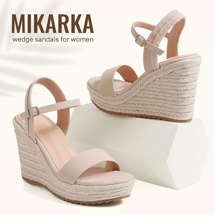 mikarka Women's Espadrille Wedge Sandals: Ankle Strap Platform Open Toe Wedges - Stylish High Heel Dressy Summer Wedges for Women, Inspired by Espadrilles