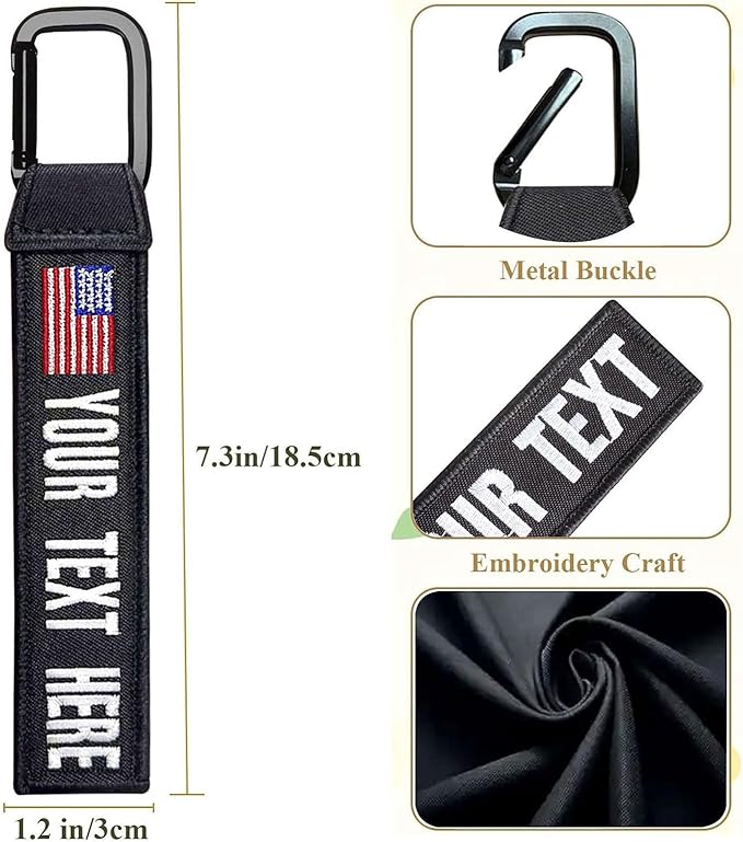 ssass Custom Luggage Tag Keychain, Personalized Embroidery Name ID Key Keychain Tags, Motorcycle Key Tags with USA Flag for Suitcases, Tactical Backpack, Keys, Gifts
