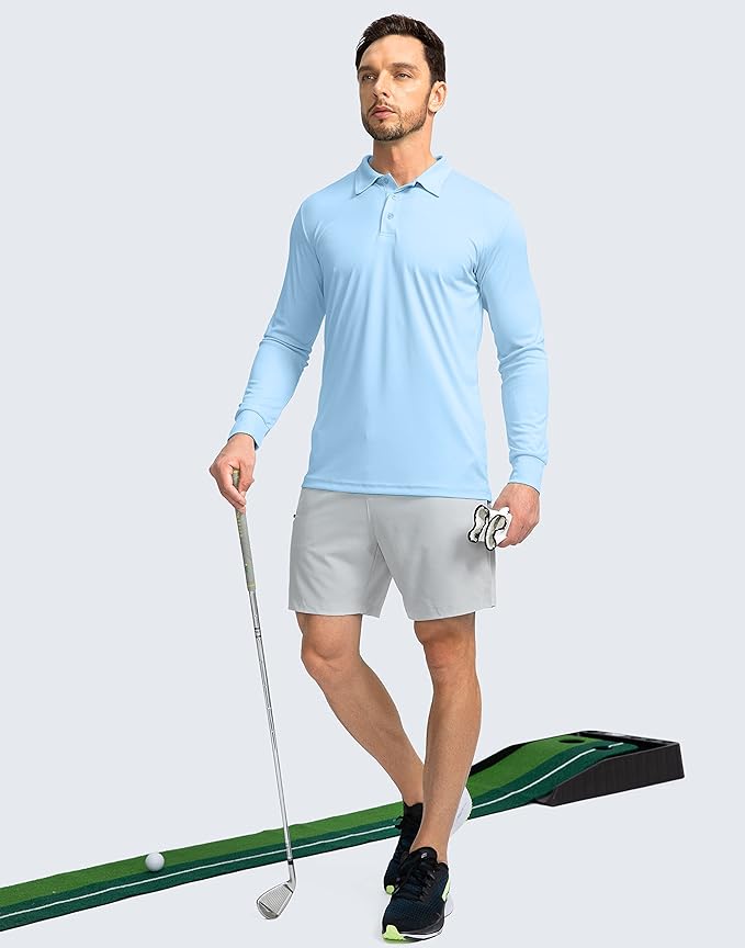 Men's Polo Shirt Long Sleeve Golf Shirts Lightweight UPF 50+ Sun Protection Cool Shirts for Men Work Fishing Outdoor