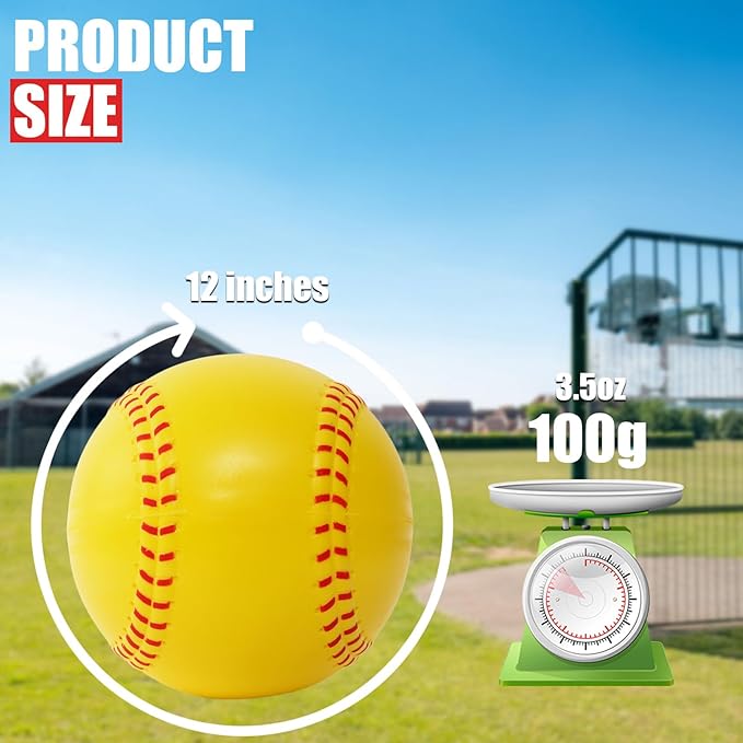 GKK 12Pack Training Ball 12 inch Foam softballs Yellow PU Foam 3.5 oz Lightweight Practice Ball Throwing Hitting for Games, Soft Toss, Batting, Fielding, Hitting, Pitching