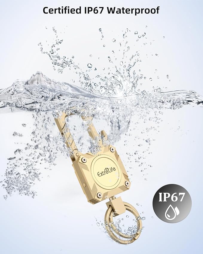 Keychain, Works with Apple Find My, Heavy Duty Keychain Bottle Opener, Carabiner Car Key Chains with GPS Tracker, Key Finder, Bluetooth Tracker for Luggage, Kids, Bags and More, Rechargeable, Gold
