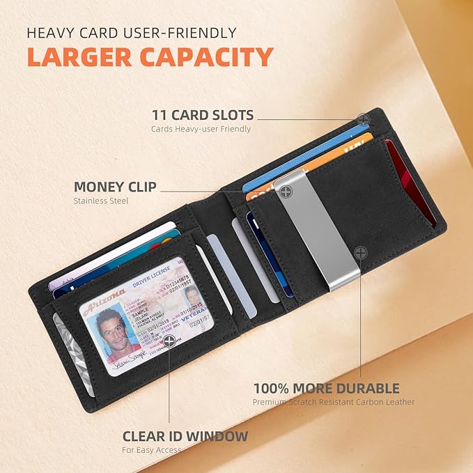 RUNBOX Money Clip Wallets for Men,Slim Leather Mens Bifold Wallet,RFID Blocking Front Pocket Wallet,Thin Credit Card Holder with Gift Box