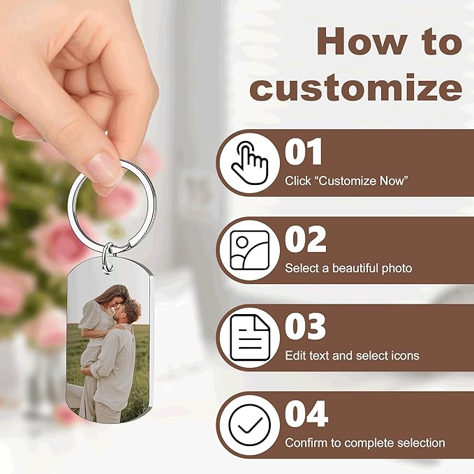 Custom Keychains with Picture Personalized Photo Logo Text Customized Key Chain for Boyfriend Dad Men Women Gifts