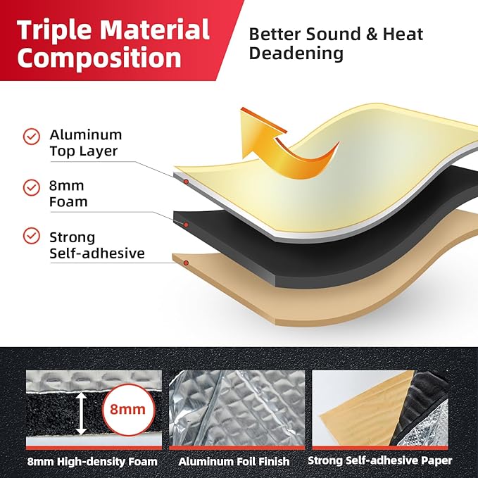 Car Sound Deadening Mat 314mil 18sqft - Automotive Hood Insulation Pad - Self-Adhesive Auto Audio Heat Shield Sound Dampening Foam Board Aluminum for Door Floor