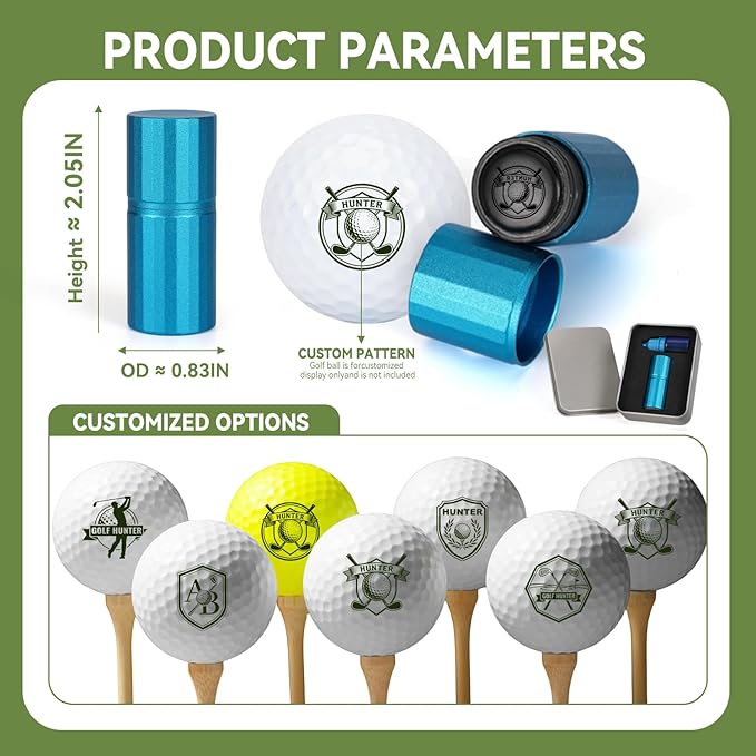 Custom Golf Ball Stamp Personalized Golf Ball Marker with Customizable Design Initials, Reusable Waterproof Metal Golf Stamp for Golfers, Ideal Father's Day Birthday Gift (Black)