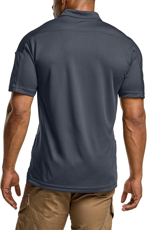 CQR Men's Polo Shirts, Tactical Short Sleeve Golf Performance Shirts, Lightweight Dry Fit UPF 50+ Pique