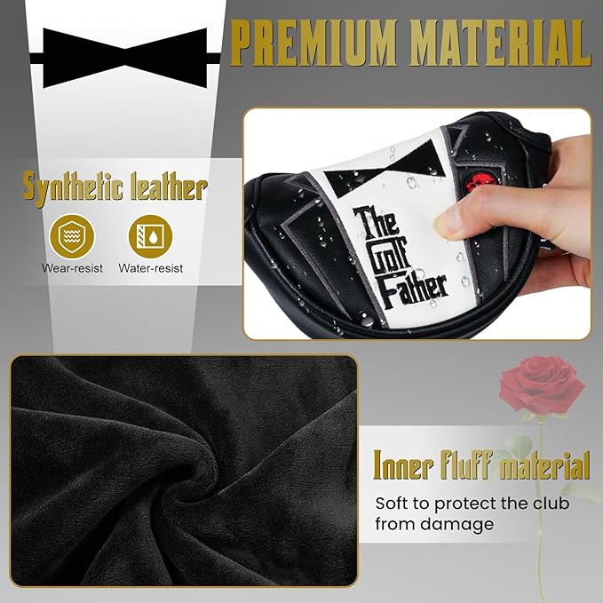 The Golf Father Golf Club Covers, Driver Fairway Hybrid Headcover, Funny Putter Cover Magnetic, Black & White Color Iron Covers,Golf Gifts for Men