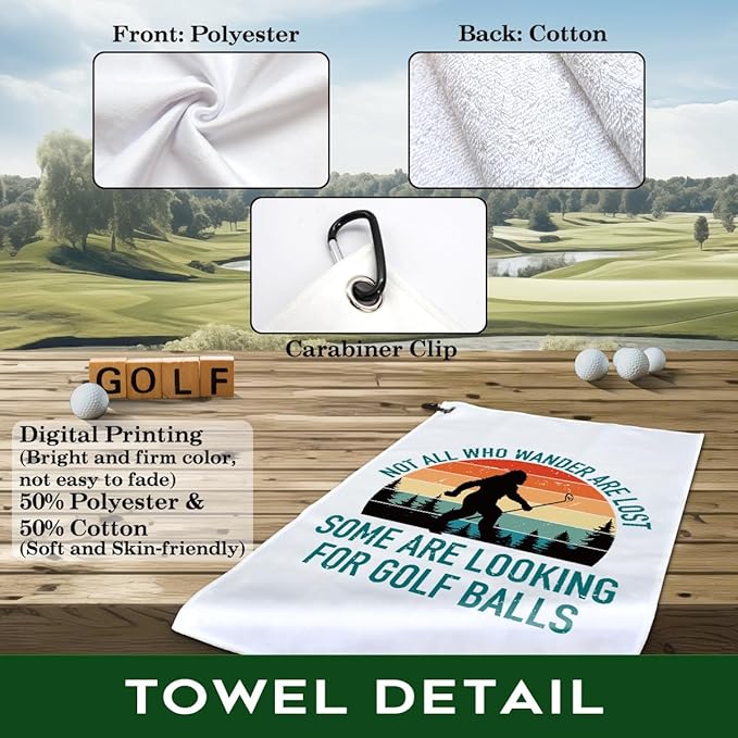 Not All Who Wander are Lost Polyester Printed Golf Towel for GolfBag, Funny Golf Gifts & Accessories for Men Women Golfs Fan Dad Grandpa, GolfLover Retirement Birthday Gifts (White)
