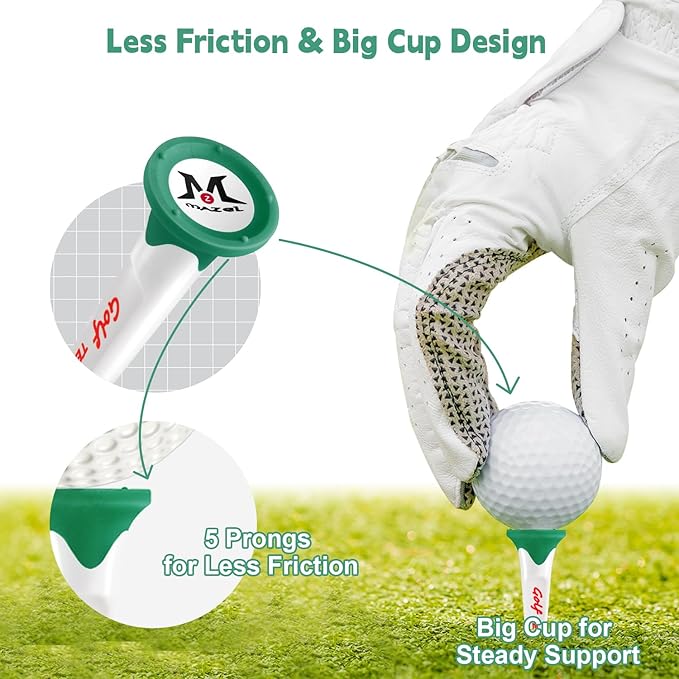 MAZEL Plastic Golf Tees 8 Pack｜Excellent Durability and Stability Plastic Tees with 5 Prongs,Reduces Friction & Side Spin
