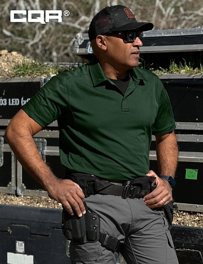 CQR Men's Polo Shirts, Tactical Short Sleeve Golf Performance Shirts, Lightweight Dry Fit UPF 50+ Pique