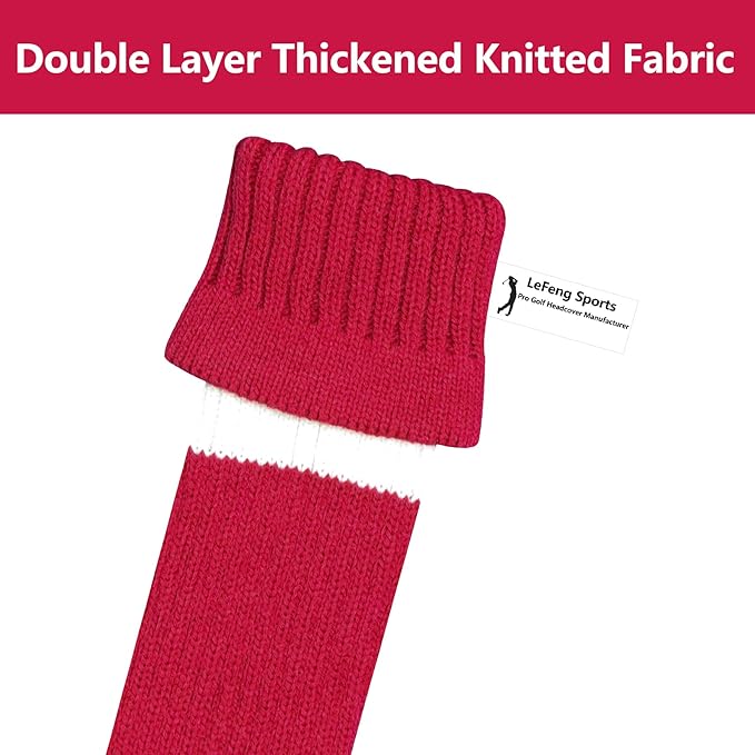 LeFeng 1Pcs Golf Club Cover, Knitted Golf Head Cover for 460cc Driver Fairway Woods and Hybrid with Cute Pom Pom and Number Tag