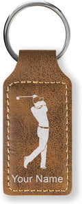 LaserGram Rectangle Keychain, Golfer Golfing, Personalized Engraving Included