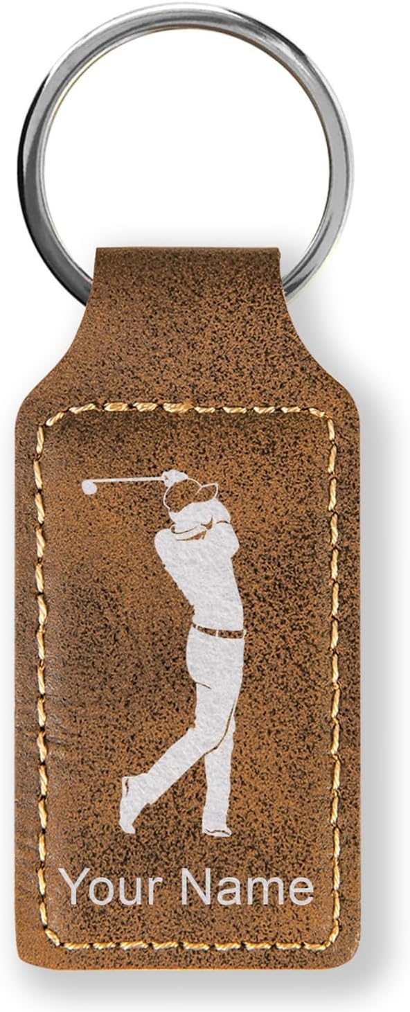 LaserGram Rectangle Keychain, Golfer Golfing, Personalized Engraving Included