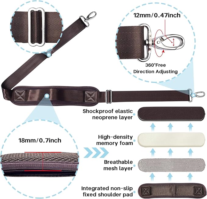 Heavy Duty Shoulder Strap for Bag Universal Replacement 58" Fixed Padded Adjustable Buckle
