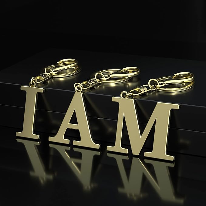 Stainless Steel Gold Letter A-Z Keychain for Women Men, Initial Letter Pendant with Key Ring, Charms for Key Backpack Bag