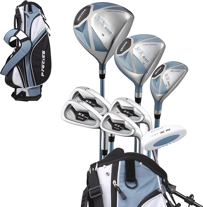 Precise NX460 Womens Golf Clubs Full Set, Includes Driver, Fairway, Hybrid, 4 Irons, Putter, Bag, 3 H/C's, Ultra-Light Graphite Shafts, Golf Clubs Women Right Handed, Regular and Petite Sizes