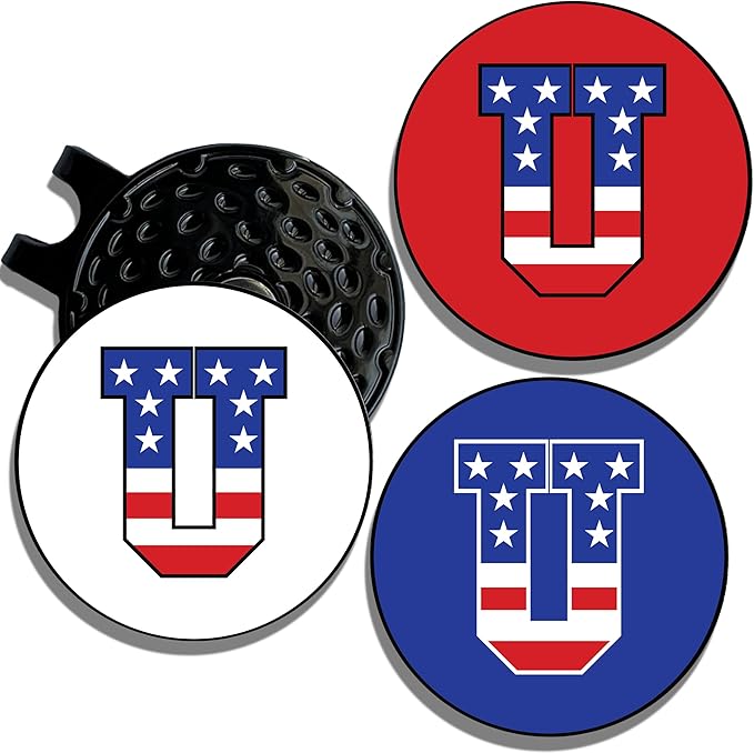 Wolf Golf Towels Golf Ball Marker Hat Clip | USA Monogram | 1 Magnetic Clip + 3 Ball Markers | Patriotic Golf Accessories for Men & Women