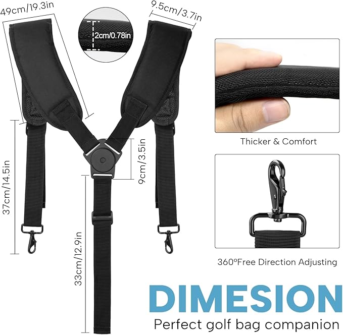 Golf Bag Shoulder Strap, Universal Golf Bag Strap Replacement Double Shoulder Adjustable Strap Padded Golf Bag Carry Strap