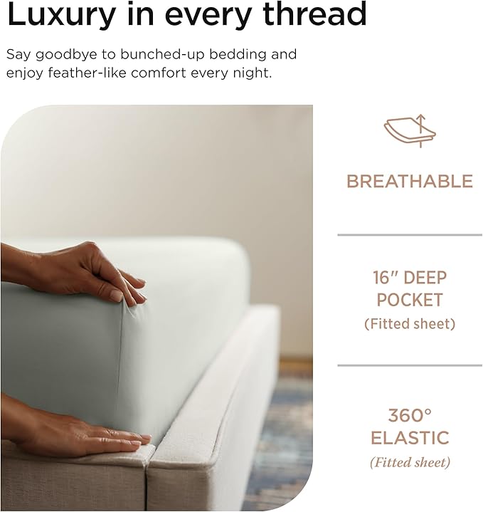 Threadmill Luxury 800 Thread Count 100% Cotton Sheets - Sateen Weave Twin XL Bed-Sheets, Better Than Egyptian Cotton,3 Pc Solid Bedding Set (Light Grey), Fits 15" Deep Pocket