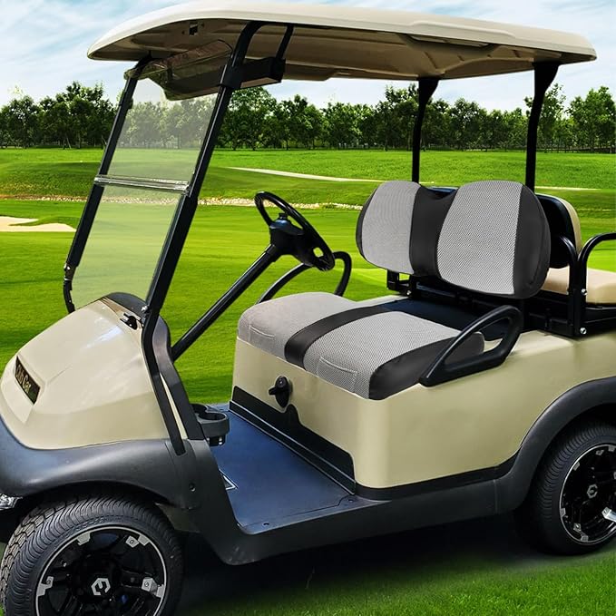Golf Cart Seat Covers For Club Car Precedent Seat Cover OEM Front, Breathable Fabric and Leather Front Seat Cover Like Gloves, Full Wrap-Around Design of Club Car Precedent Golf Cart Front Seat Cover