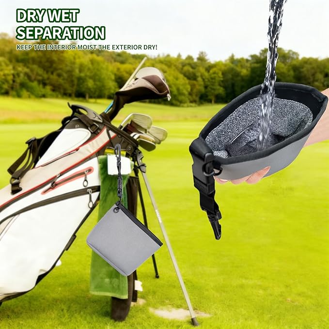 Portable Club Cleaner Bag -Lightweight & Waterproof, On-Course Cleaning System with Towel Included Fits All Golf Bags
