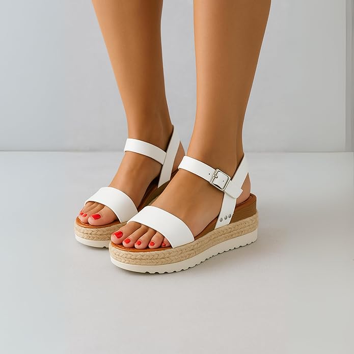 CUSHIONAIRE Melissa Espadrille Platform Sandals For Women with Adjustable Ankle Strap and Memory Foam Insole-Comfortable Womens Sandals for Summer